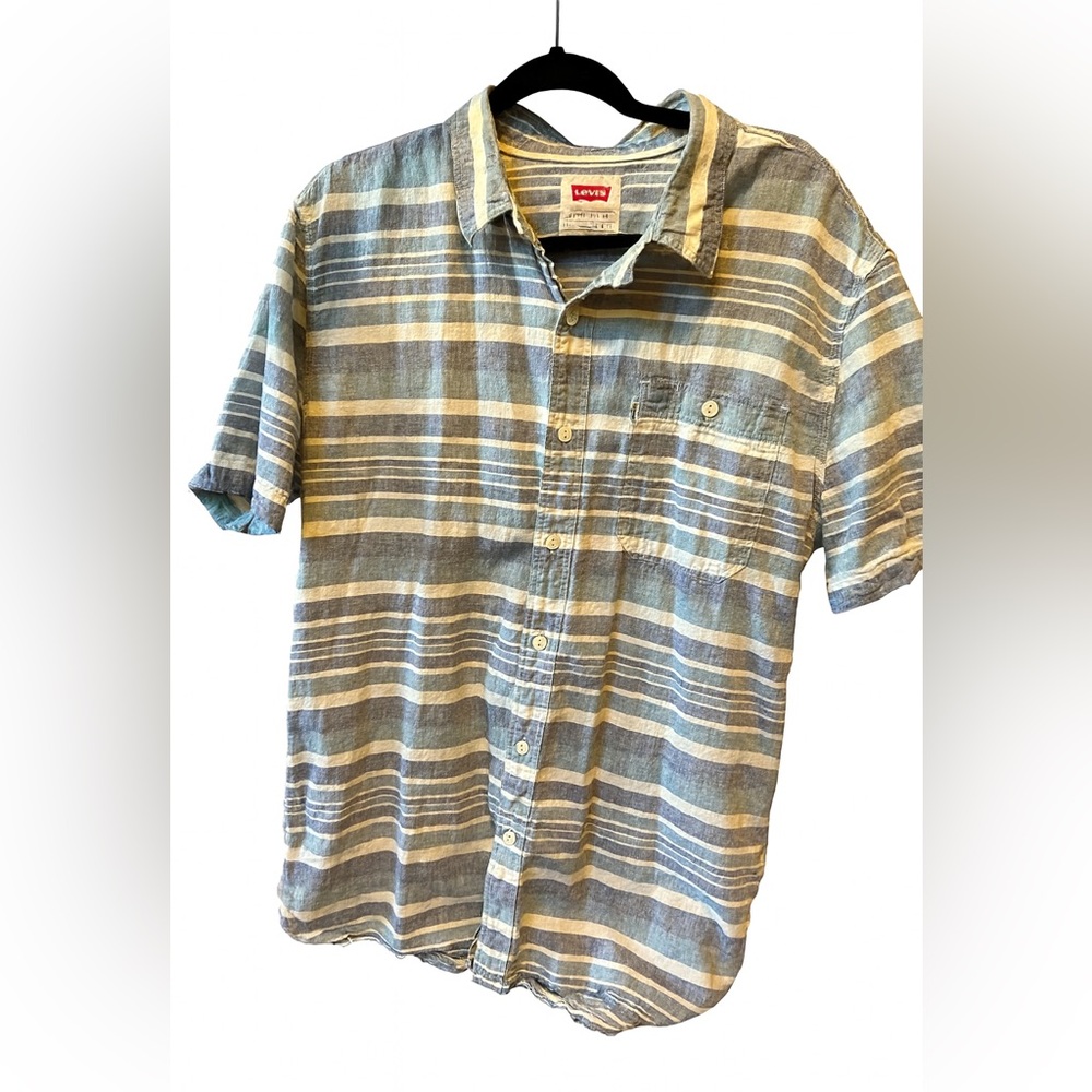 Levi's Denim Blue and Cream Striped Shirt